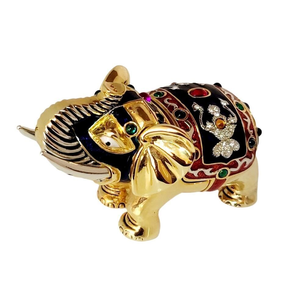 Vtg Trinket Jewelry Box Made with Swarovski Crystal Decorative Elephant Figurine